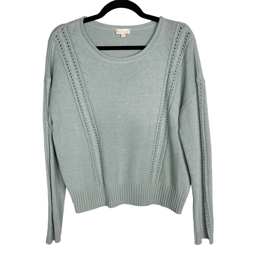 New Hem & Thread L Seafoam Green Crew Knit Sweater Cotton Blend Textured Stitch